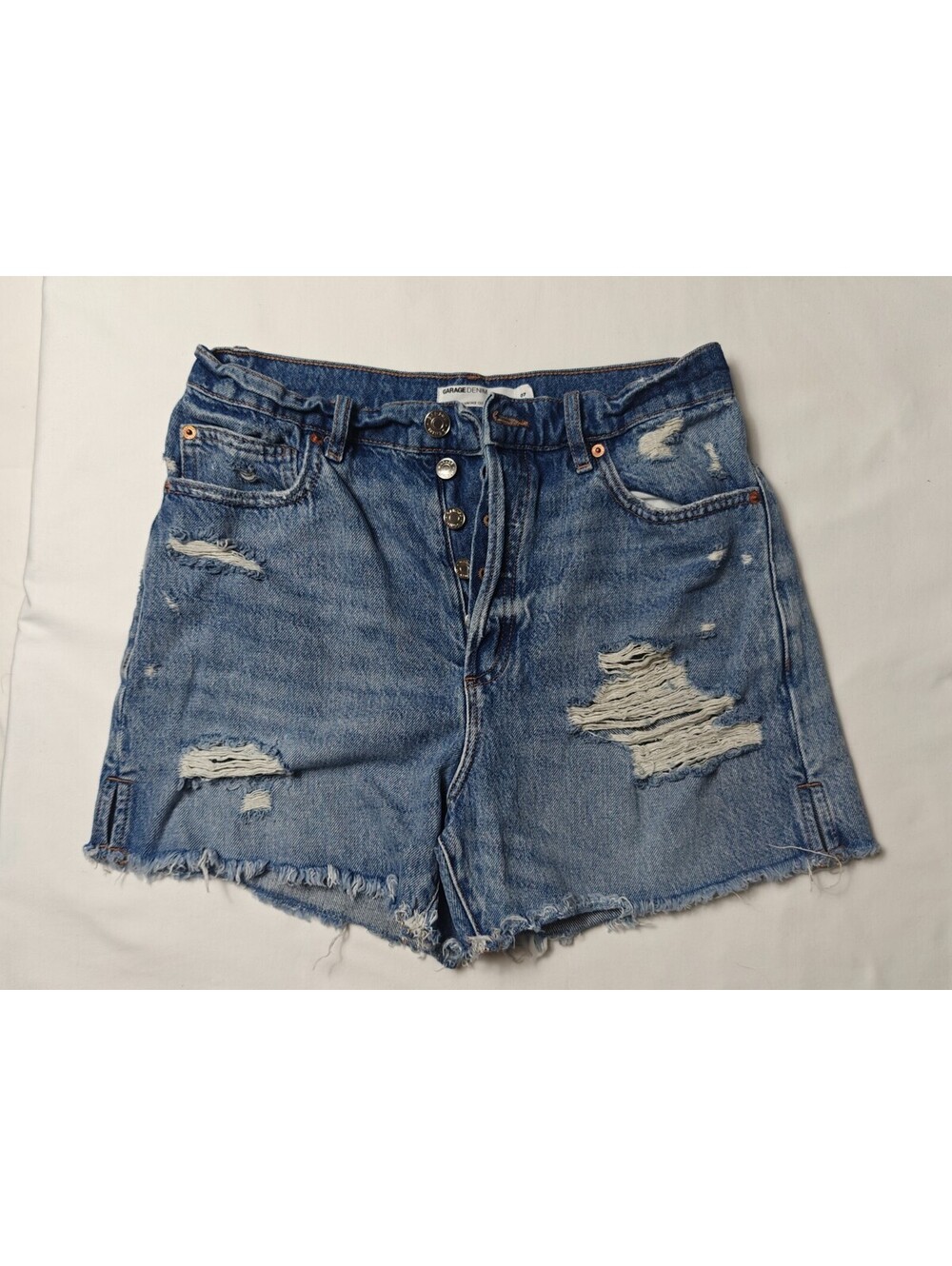 Garage Denim Shorts Womens 07/28 Vintage Cut-Off Blue High-Waist Distressed